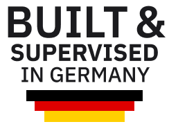 ‘Built & Supervised in Germany’ badge from NYALA’s easyRaise page — visually indicates the platform’s claim that issued tokens are entered in a BaFin‑supervised register (useful evidence of market‑level implementation of eWpG/BaFin supervision).